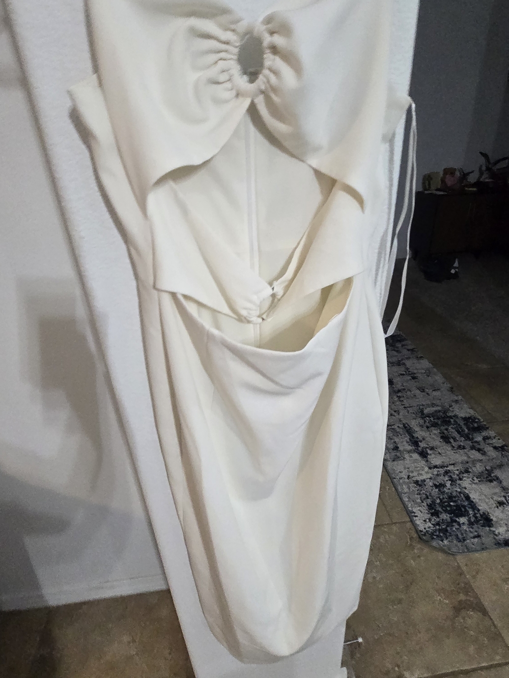 Gianni Bini Ivory Backless Ruched Cutout Dress